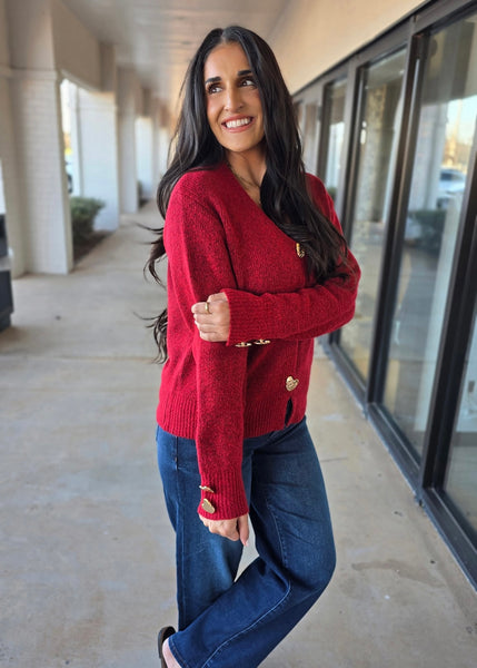 Love Talk Red Heart Button Up Cardigan
