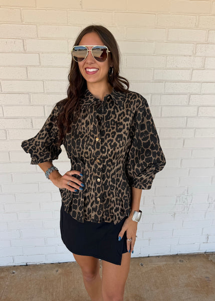 Unleashed Button Up Leopard Top