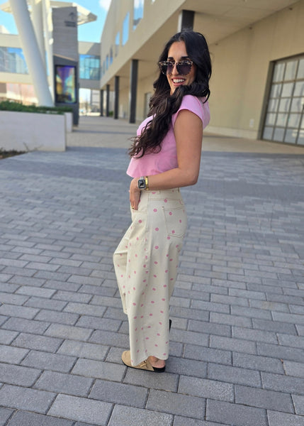 Pink Polka Dot Barrel Jeans
