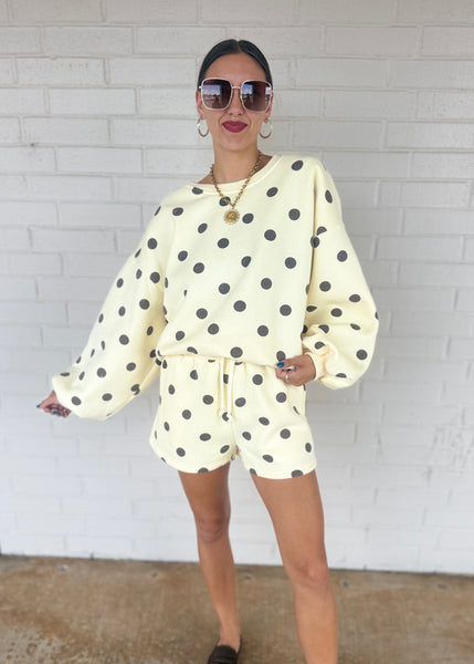 Treat Yourself Yellow & Brown Polka Dot Sweatshirt & Short Set