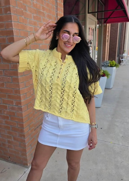 Pretty Poems Lemon Cable Knit Sweater