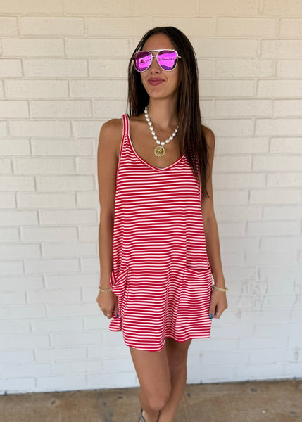 The Weekend Sporty Red Striped Mini Romper Dress