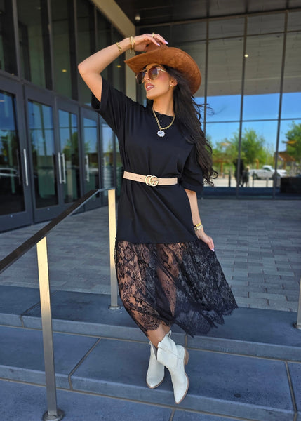 T-Shirt & Lace Black Oversize Dress