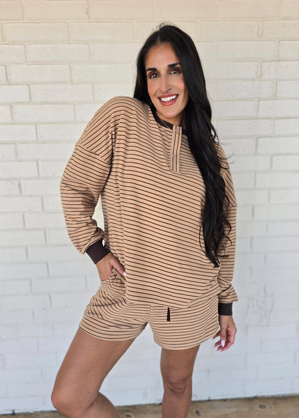 Easy Living Latte Striped 2Pc. Top & Short Set