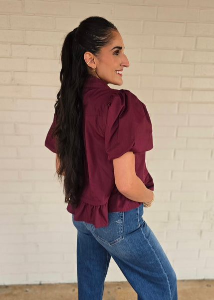 Make No Mistake Burgundy Babydoll Top
