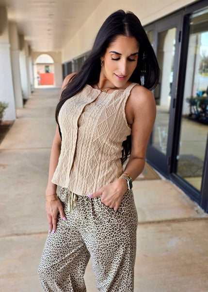 Good Vibes Taupe Button Up Tank