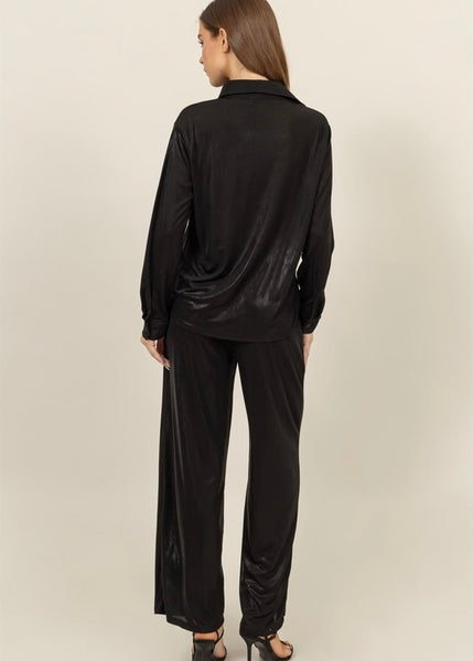 Shining Star Black Metallic Shirt & Pant Set