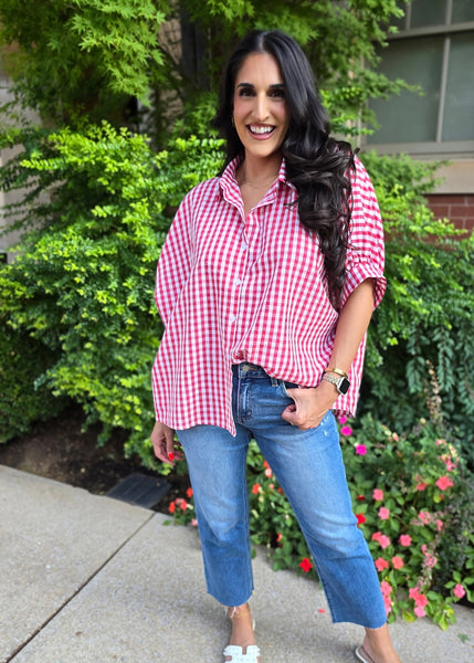Lack Of Time Red & White Gingham Oversized Shirt