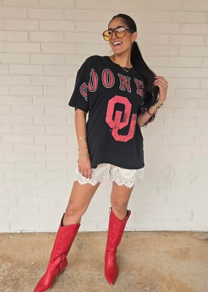 Oklahoma "SOONERS" Washed Black Oversized Band Tee