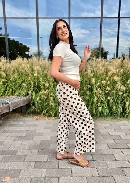 Perfect In Polka Dots Wide Leg Pants - Brown