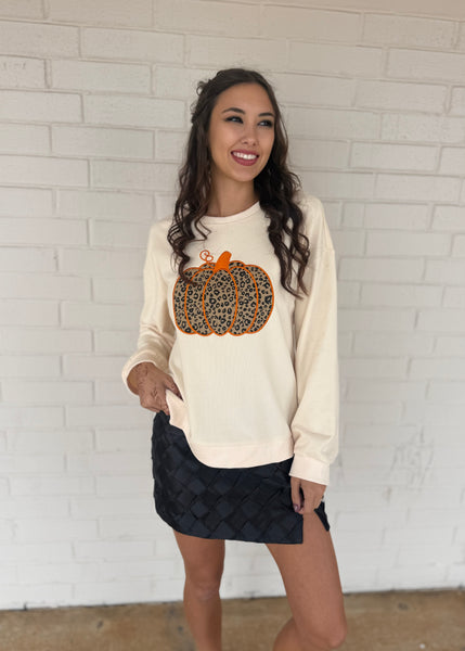 Falling Into Pumpkin Season Cream Long Sleeve Top