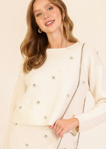 A Hint Of Sweetness Cream Pearl Sweater