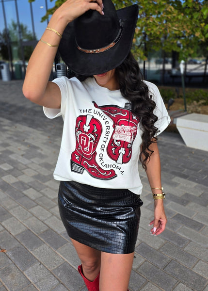OU Rhinestoned Cowgirl Boots White Stadium Top
