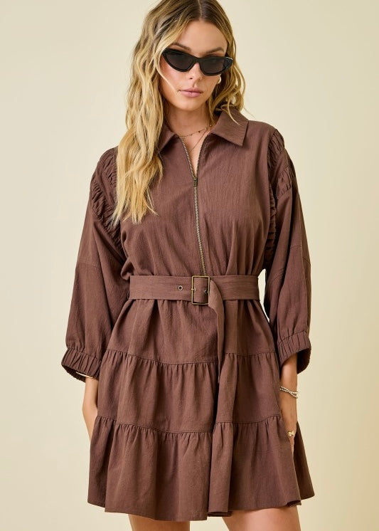 Fall Festival Brown Belted Mini Dress