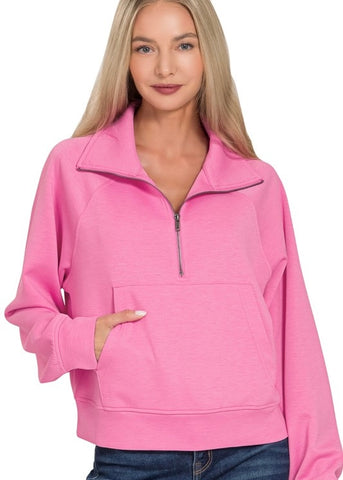 Comfy Is In Scuba Half Zip Pullover - Candy Pink