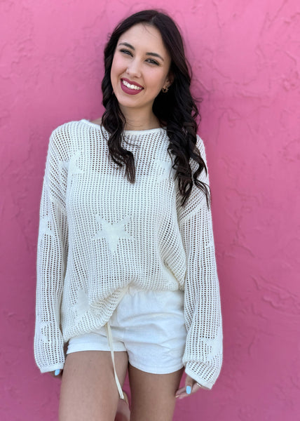 Show Time Ivory Star Crochet Sweater