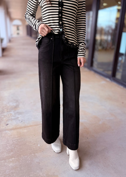 Destiny Wide Leg Pin-Tuck Black Denim