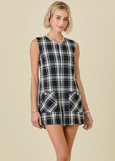 Black and white plaid romper on sale