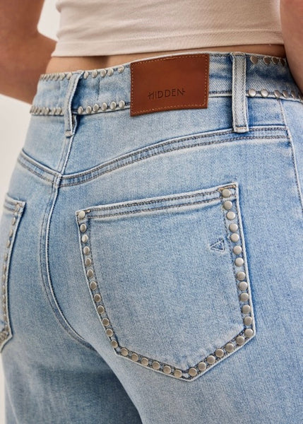 Nori High Rise Studded Wide Leg Stretch Jeans