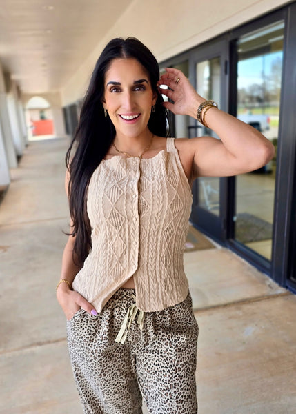 Good Vibes Taupe Button Up Tank