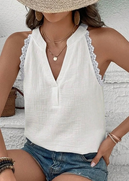 Beach Stroll White Sleeveless Top