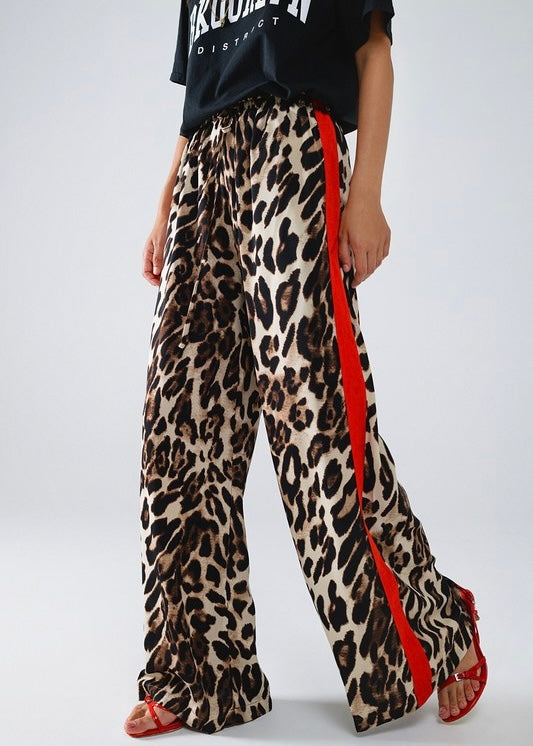 Wandering Eyes Leopard Pant With Red Side Stripe