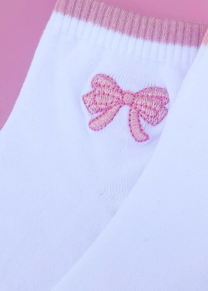 Women's Embroidered Ankle Socks: Pink Bow