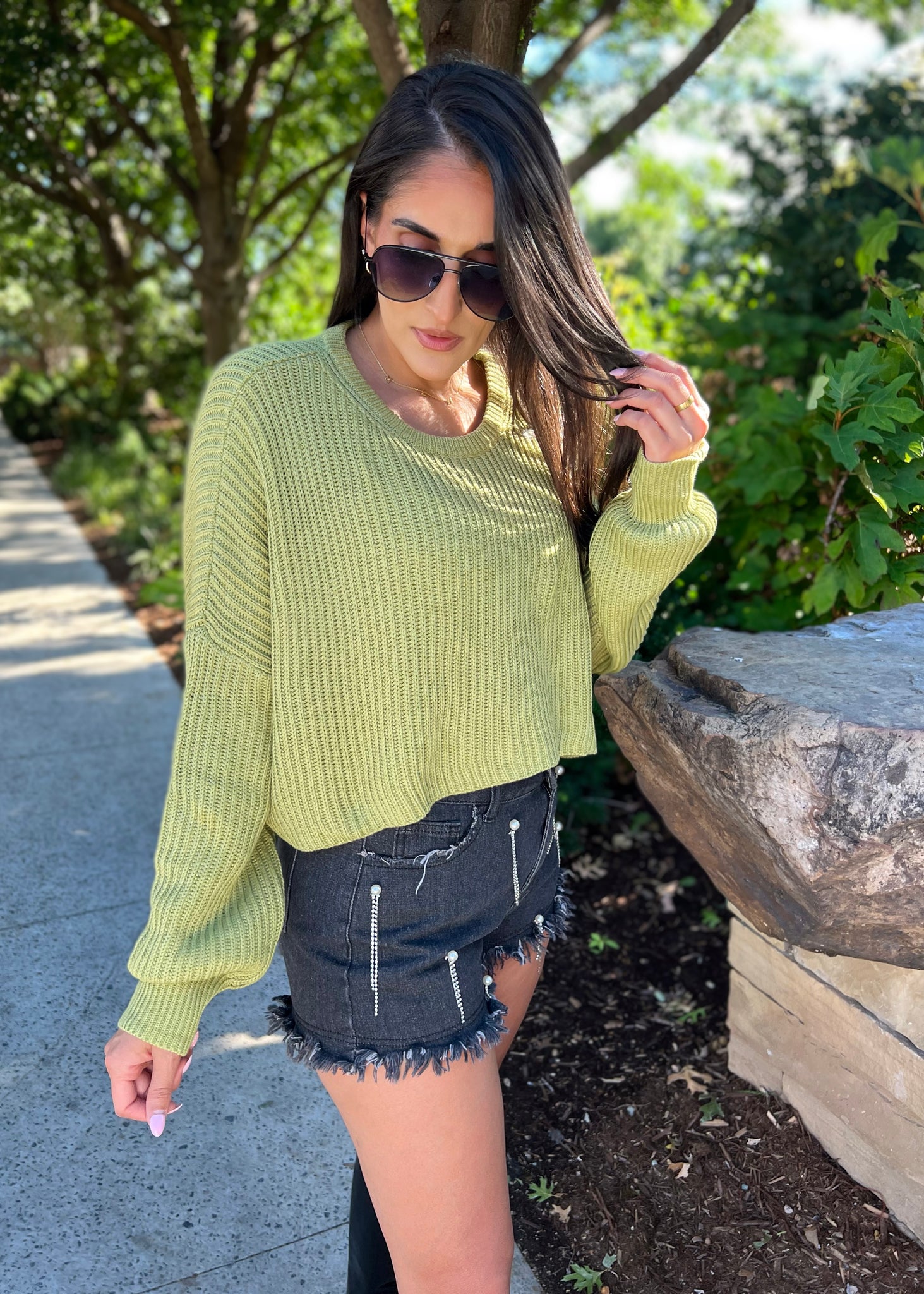 No Regrets Avocado Cropped Sweater