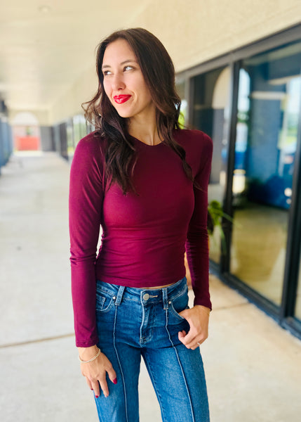 Underneath It All Basic Burgundy Long Sleeve Top