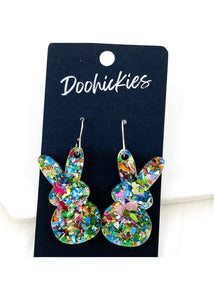 1.5" Confetti Marshmallow Bunnies -Easter Earrings: Teal Party