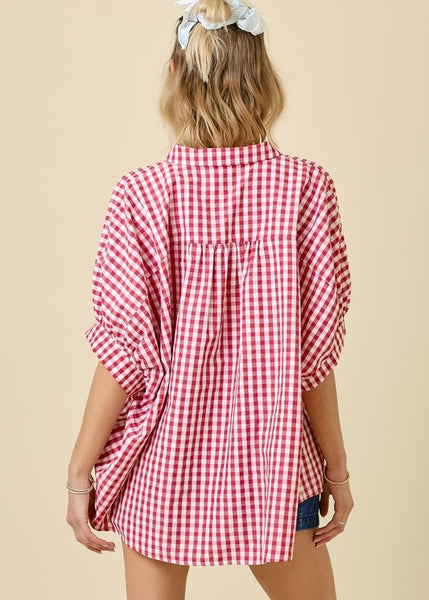 Lack Of Time Red & White Gingham Oversized Shirt