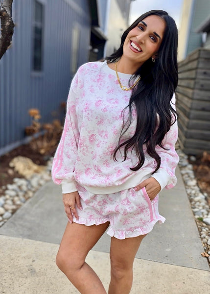 Sweet Believer Pink Floral 2 Pc Sweatshirt/ Short Set