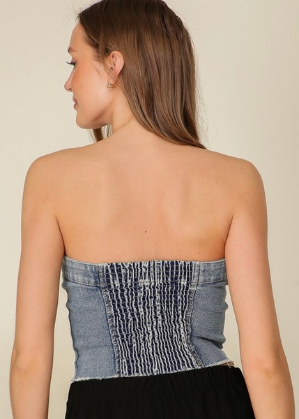 Only Once Button Up Denim Tube Top