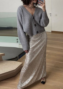 Leave The Light On Silver Sequin Maxi Skirt