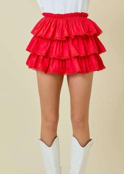 Flirty Fun Red Tiered Red Ruffle Skort