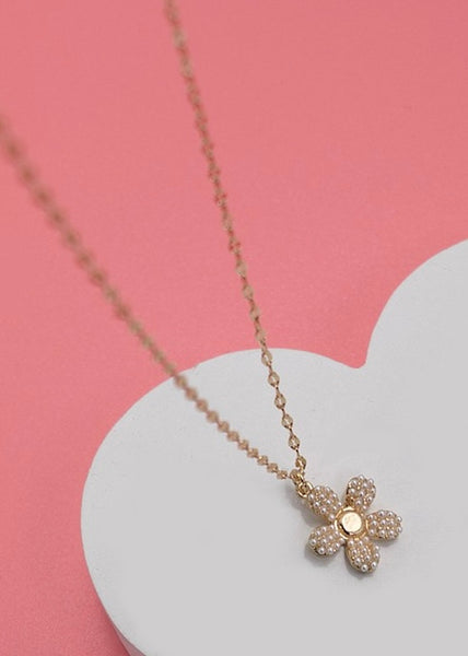 Pearl Flower Charm Necklace