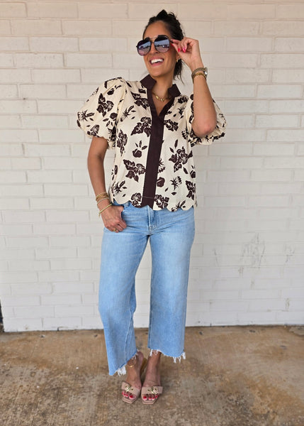 Thinkin About You Brown Floral V Neck Top
