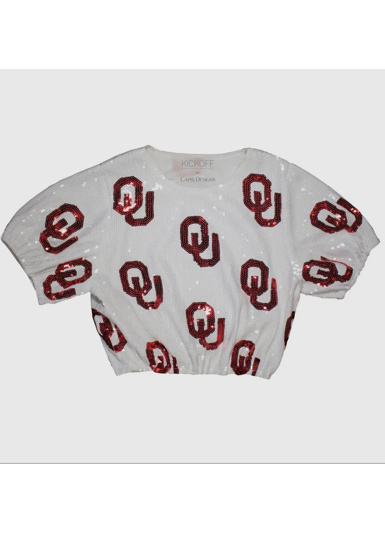 OU Repeat Sequin White Crop Top