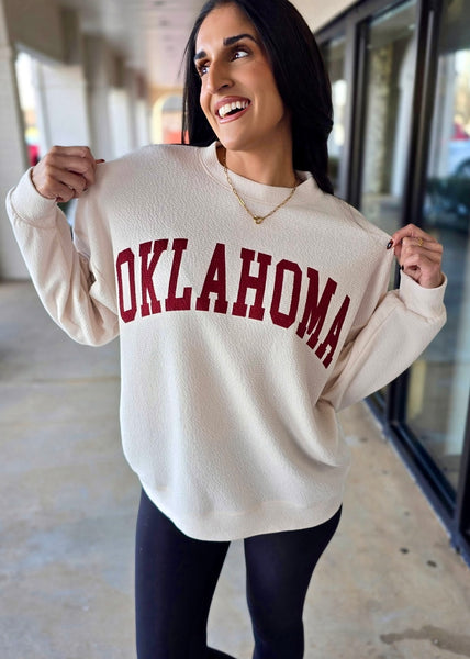 "Oklahoma" Cloudy Knit Graphic Long Sleeve Top