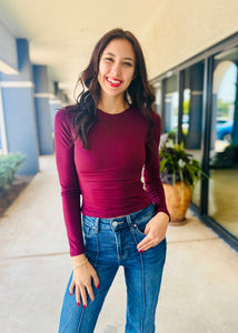 Underneath It All Basic Burgundy Long Sleeve Top