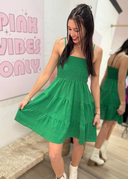 Spring Break Green Spaghetti Strap Mini Dress