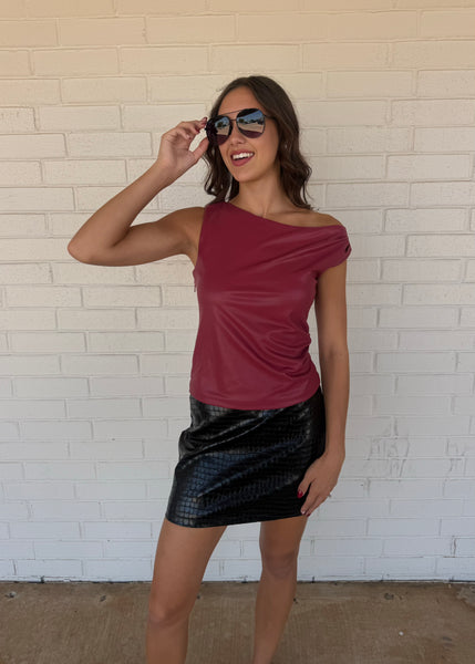 Stop And Stare Burgundy Faux Leather Top
