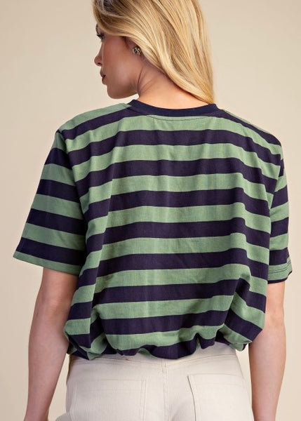 Walk This Way Navy/Olive Cropped Bubble Tee