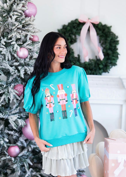 Nutcracker Party Green Puff Sleeve Top