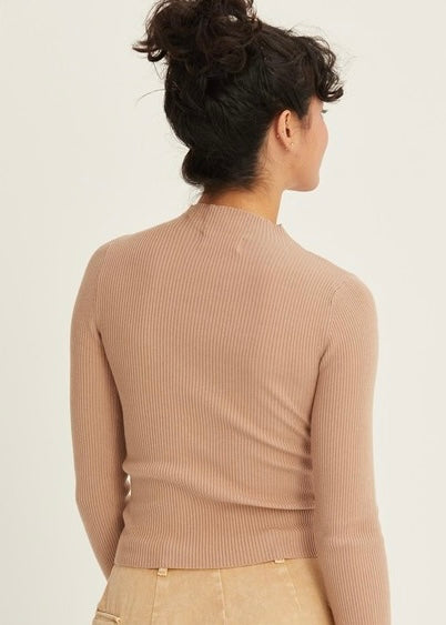 Let’s Layer Taupe Ribbed Mock Neck Sweater Top