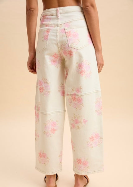 Isn't It Romantic Floral Barrel Jeans