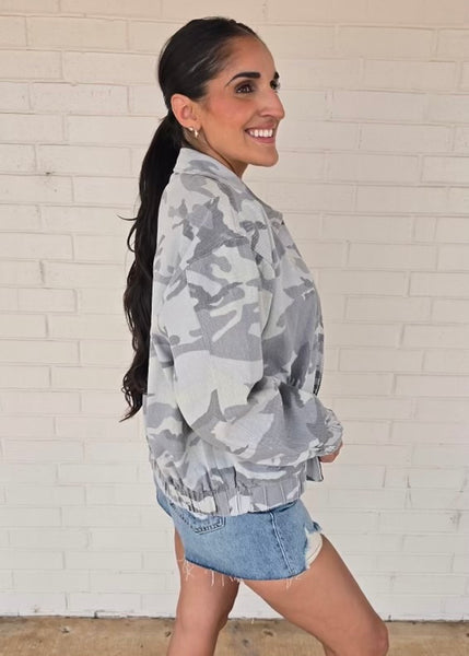 The Harper Washed Camo Bomber Jacket