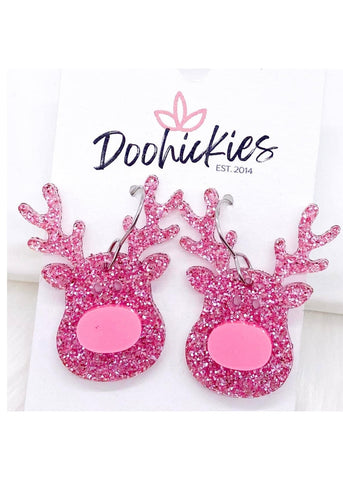 Clarice Pink Reindeer Dangle Earrings