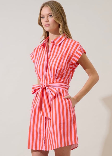 Summer Striped Button Up Shirt Dress
