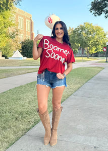 BOOMER SOONER Crimson Stadium Oversized Tee